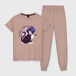 Пижама хлопковая женская Beauty cat & bat, цвет: пыльно-розовый