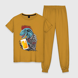Пижама хлопковая женская Пиво - Панко - Завр цвета горчичный — фото 1