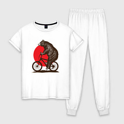 Пижама хлопковая женская Медведь на велосиеде, цвет: белый