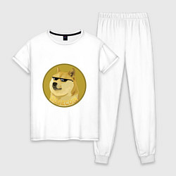 Пижама хлопковая женская Dogecoin, цвет: белый