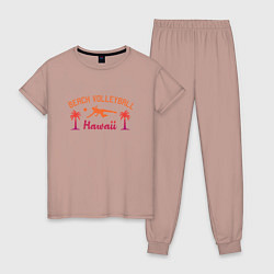 Пижама хлопковая женская Пляжный волейбол, цвет: пыльно-розовый