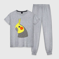 Пижама хлопковая женская Попугай корелла портрет, цвет: меланж