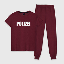 Пижама хлопковая женская POLIZEI Полиция Надпись Белая, цвет: меланж-бордовый