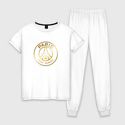 Пижама хлопковая женская PSG GOLD LOGO ПСЖ ЗОЛОТО, цвет: белый