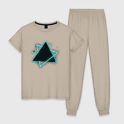 Пижама хлопковая женская Треугольник неон, цвет: миндальный