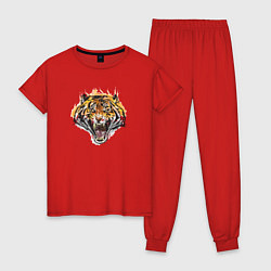 Пижама хлопковая женская Ярость тигра, цвет: красный