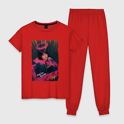 Пижама хлопковая женская 067 Молчаливая Кан Сэ Бёк, цвет: красный