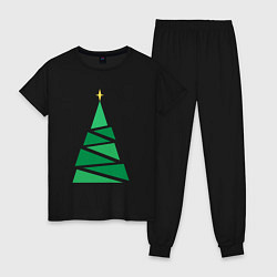 Пижама хлопковая женская Новогоднее дерево, цвет: черный