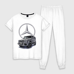 Пижама хлопковая женская Mercedes Gelendwagen G63 AMG G-class G400d, цвет: белый