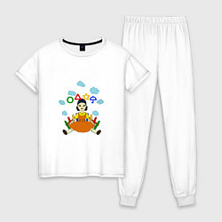 Пижама хлопковая женская Игра в кальмара: Кукла, цвет: белый
