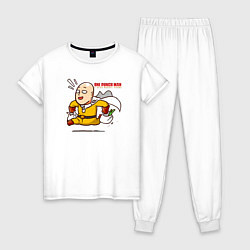 Пижама хлопковая женская Счастливый Сайтама с пакетами продуктов One Punch-, цвет: белый