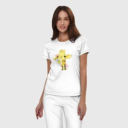 Пижама хлопковая женская Жирафа с цветком, цвет: белый — фото 2