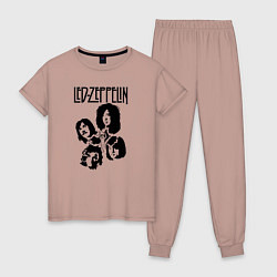 Пижама хлопковая женская Участники группы Led Zeppelin, цвет: пыльно-розовый