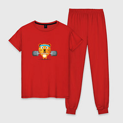 Пижама хлопковая женская Тигр на спорте, цвет: красный
