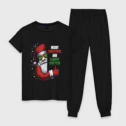 Пижама хлопковая женская Merry Christmas and Happy New Year!, цвет: черный