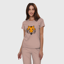 Пижама хлопковая женская Тигр логотип, цвет: пыльно-розовый — фото 2