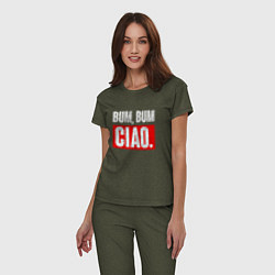 Пижама хлопковая женская BUM BUM CIAO БУМАЖНЫЙ ДОМ, цвет: меланж-хаки — фото 2