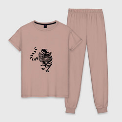 Пижама хлопковая женская Тигр 2022, цвет: пыльно-розовый