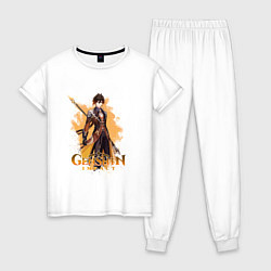 Пижама хлопковая женская Чжун Ли Zhongli Genshin Impact, цвет: белый