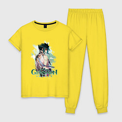 Пижама хлопковая женская Сяо Xiao Genshin Impact, цвет: желтый