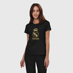 Пижама хлопковая женская Real Madrid gold logo, цвет: черный — фото 2