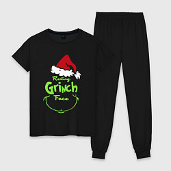 Пижама хлопковая женская Resting Grinch Face, цвет: черный