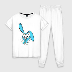 Пижама хлопковая женская Заяц пучеглазый голубенький, цвет: белый