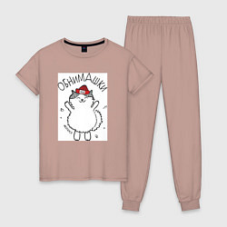 Пижама хлопковая женская Кот Куся обнимашки VLG, цвет: пыльно-розовый