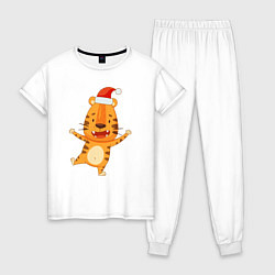Пижама хлопковая женская Новогодний радостный тигр 2022, цвет: белый