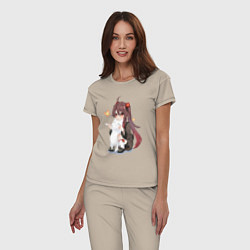 Пижама хлопковая женская ХУ ТАО И БЕЛЫЙ КОТИК, цвет: миндальный — фото 2