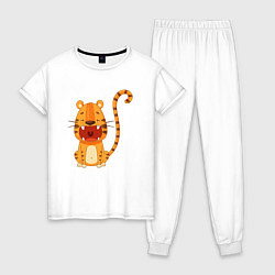 Пижама хлопковая женская Голодный тигр, цвет: белый