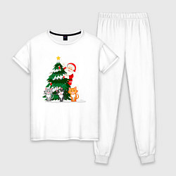 Пижама хлопковая женская Санта передает вам привет, цвет: белый