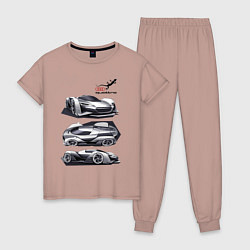 Пижама хлопковая женская Audi motorsport concept sketch, цвет: пыльно-розовый