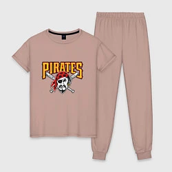 Пижама хлопковая женская Pittsburgh Pirates - baseball team, цвет: пыльно-розовый