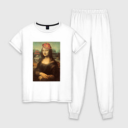 Пижама хлопковая женская Dont Worry Be Happy Мона Лиза, цвет: белый