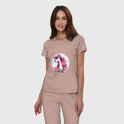 Пижама хлопковая женская Единорог среди цветов и ягод Акварель, цвет: пыльно-розовый — фото 2