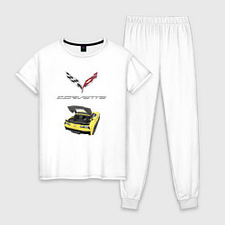 Пижама хлопковая женская Chevrolet Corvette - этим всё сказано!, цвет: белый