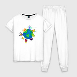 Пижама хлопковая женская Мир насекомых, цвет: белый