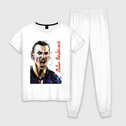 Пижама хлопковая женская Zlatan Ibrahimovich - striker, Milan цвета белый — фото 1