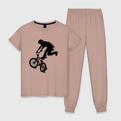 Пижама хлопковая женская ВЕЛОСПОРТ BMX Racing ВЕЛОСИПЕДИСТ, цвет: пыльно-розовый