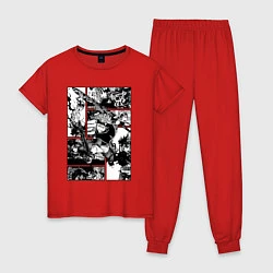 Пижама хлопковая женская АСТА Черный Клевер Панели Манги, цвет: красный