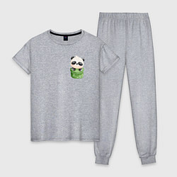 Пижама хлопковая женская Маленькая панда в кармане, цвет: меланж