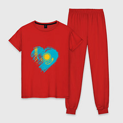Пижама хлопковая женская Сердечко Казахстана, цвет: красный