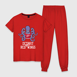 Пижама хлопковая женская Detroit Red Wings, Детройт Ред Уингз Маскот, цвет: красный