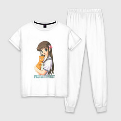 Пижама хлопковая женская Тору с котиками, цвет: белый