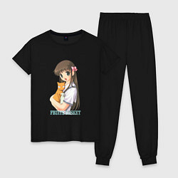 Пижама хлопковая женская Тору с котиками, цвет: черный