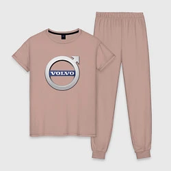 Пижама хлопковая женская VOLVO лого, цвет: пыльно-розовый