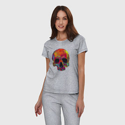 Пижама хлопковая женская Cool color skull, цвет: меланж — фото 2