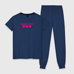Пижама хлопковая женская Game over розовый текст, цвет: тёмно-синий