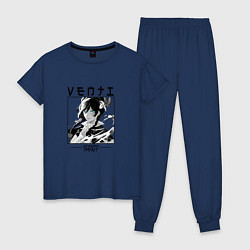 Пижама хлопковая женская Венти Venti, Genshin Impact, цвет: тёмно-синий